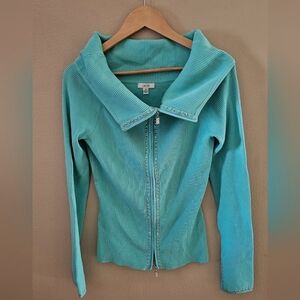 Aqua Zip-Up Ribbed Jacket
